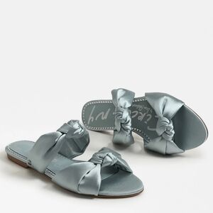 Satin Knot Slide Sandals in Pale Blue